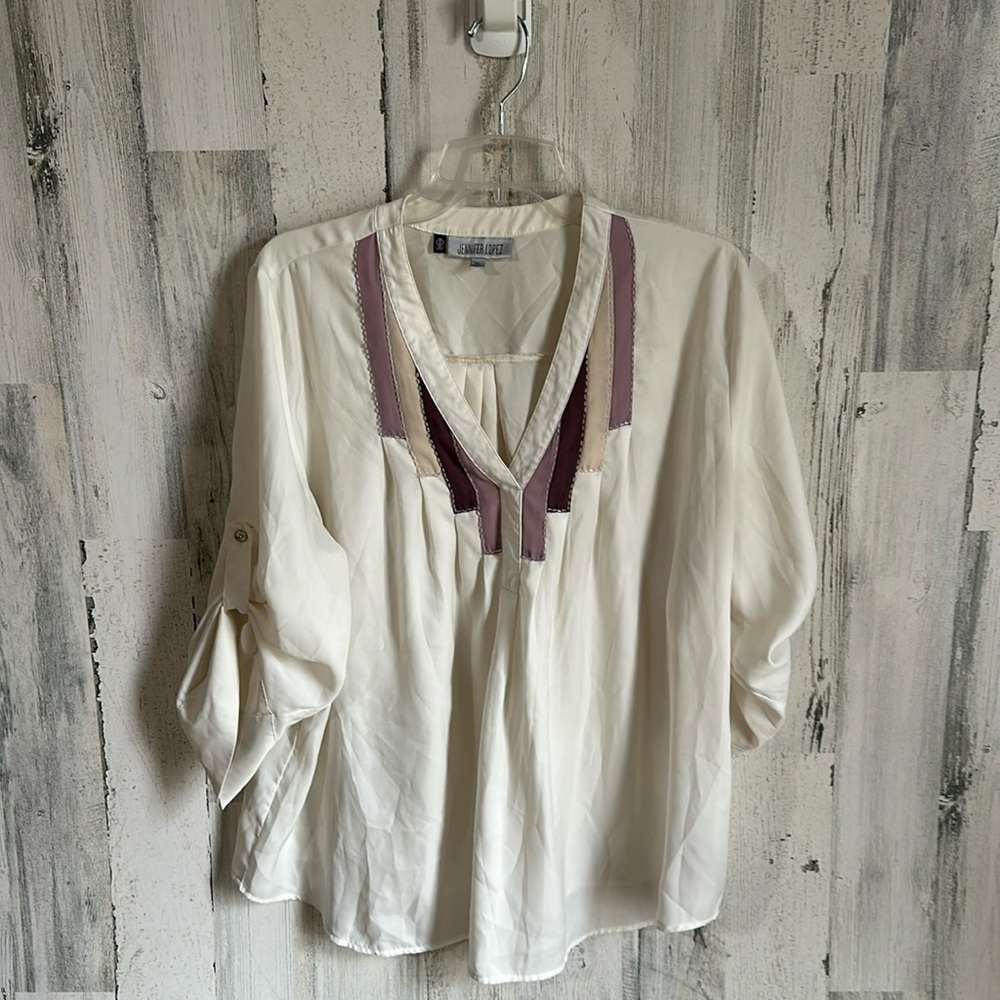 Jennifer Lopez Cream and Purple Blouse